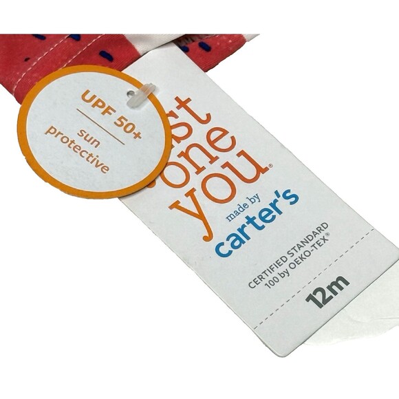 Carter's Baby Girl Berry Red Rash Guard Ruffle Bottom 2pc Swim Set Size 12M New! - Picture 5 of 9